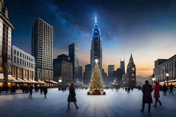 Obraz premium city skyline at night Generated Ai