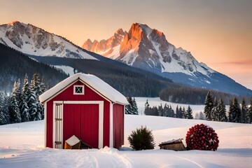 mountain hut in the mountains Generated Ai