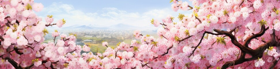 Kirschblüten als Panorama Hintergrund, Generative AI