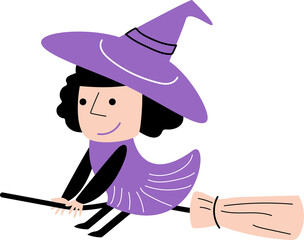 Witch . Cute halloween cartoon character . Flat design . PNG .