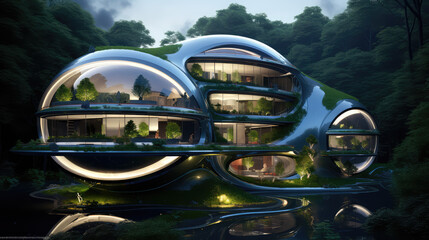 Futuristic house concept, sustainable self efficient real estate