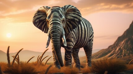 Elephant with zebra stripes.Generative AI - obrazy, fototapety, plakaty