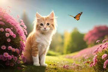 cat and flowers