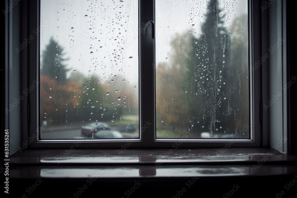 Wall mural rainy day seen from a window, generative ai