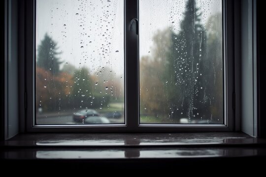 Fototapeta Rainy day seen from a window, Generative AI