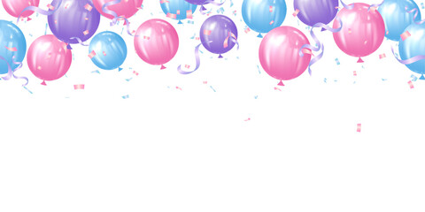 realistic pastel color balloon and ribbon happy birthday celebration card banner template background