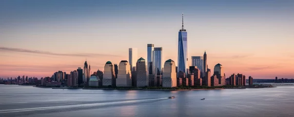 Washable wall murals United States One World Trade Center and skyline of Manhattan in New York City, USA, Generative AI