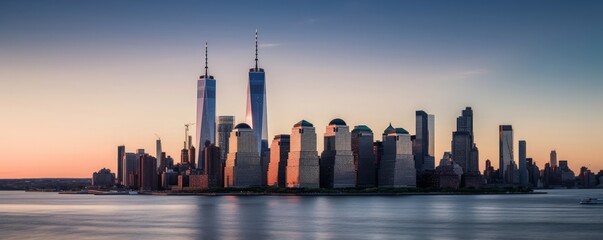 One World Trade Center and skyline of Manhattan in New York City, USA, Generative AI