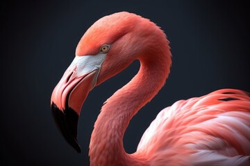 Fototapeta premium Pink flamingo close up portrait. Generative AI