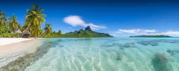 Foto auf Acrylglas Bora Bora, Französisch-Polynesien Tropical beach panorama as background, Bora Bora, French Polynesia, Generative AI