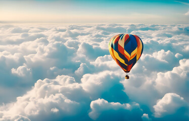 hot air balloon above clouds 