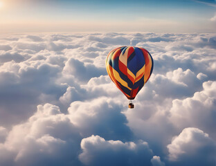hot air balloon above clouds 