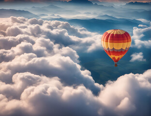hot air balloon above clouds 