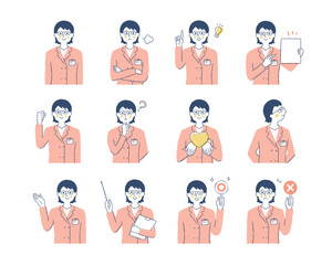 女性医療従事者の表情　バリエーションセット