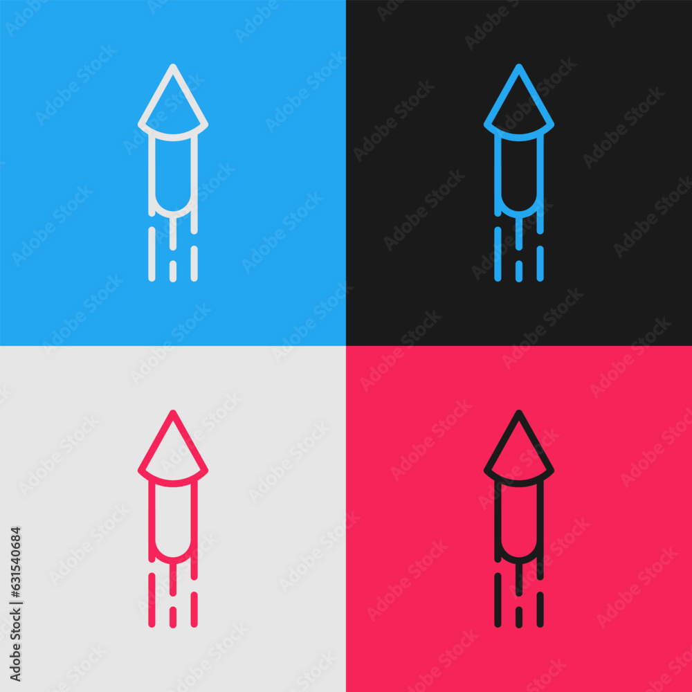Poster pop art line firework rocket icon isolated on color background. concept of fun party. explosive pyro