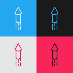 Pop art line Firework rocket icon isolated on color background. Concept of fun party. Explosive pyrotechnic symbol. Vector