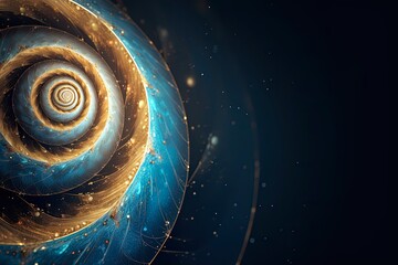 Generative AI Creates Golden Spiral on Abstract Space Background with Blue and Gold Tones. Astrology and Astronomy Illustration of the Universe at its Center. Generative AI