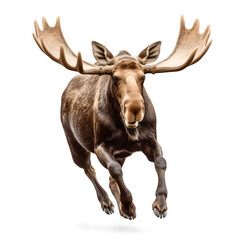 running moose in motion, isolated background