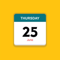 june 25 thursday icon with yellow background, calender icon