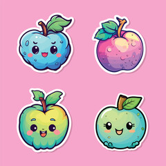 apple sticker cool colors kawaii clip art illustration