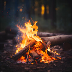 Campfire in the forest, generative ai.