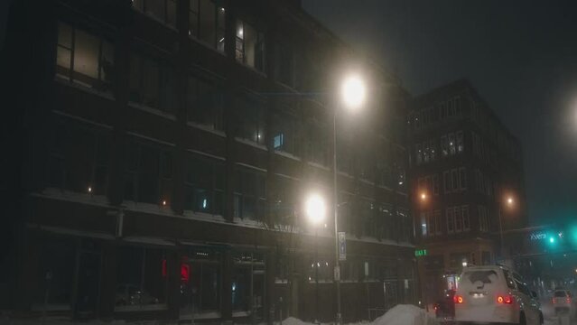 Street on a snowy freezing cold winter night.