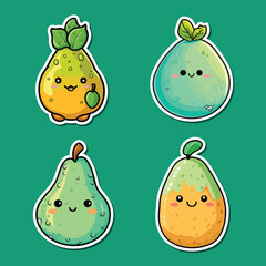 pear sticker cool colors kawaii clip art illustration