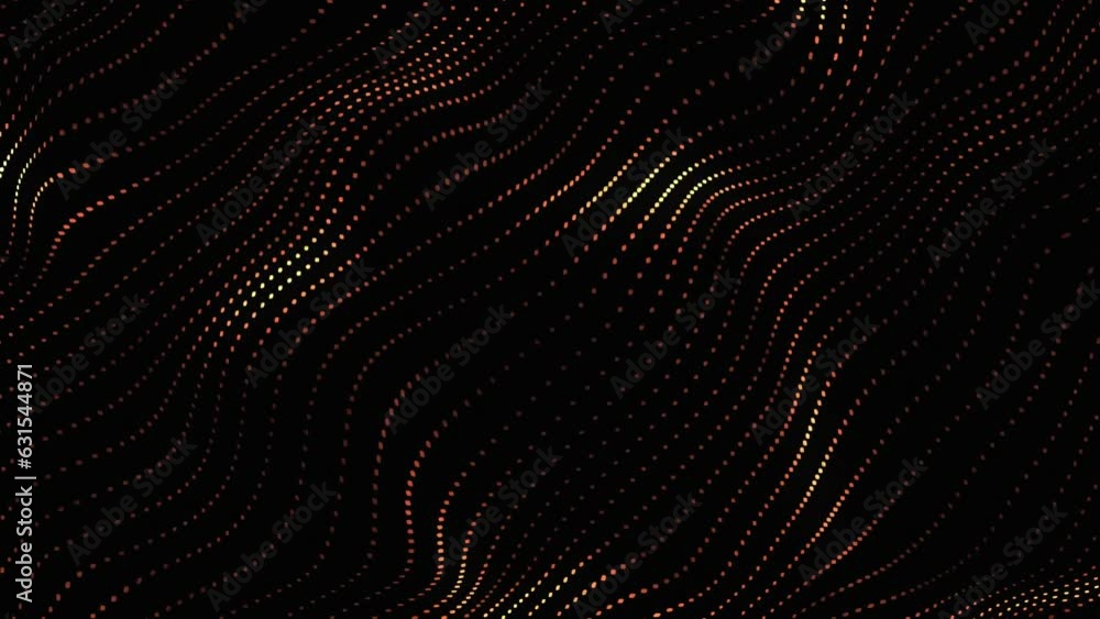 Poster dynamic particles sound neon flow wave flowing over dark. beautiful shiny brown wave shaped array of