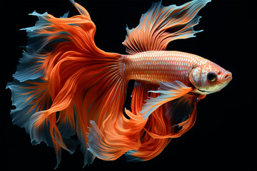 Fototapeta premium Capture the moving moment of fighting fish isolated on black background. betta fish.