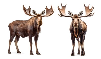 two moose standing, isolated background, png