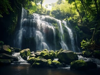 Fototapeta premium Rauschende Natursymphonie: Der Waldwasserfall in Aktion