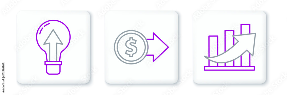 Wall mural Set line Financial growth and coin, Light bulb and Coin money with dollar symbol icon. Vector