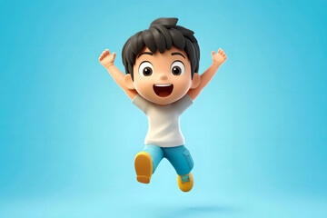 Cartoon virtual avatar of Asian boy running and jumping