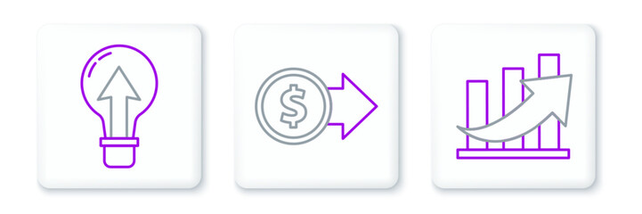 Set line Financial growth and coin, Light bulb and Coin money with dollar symbol icon. Vector