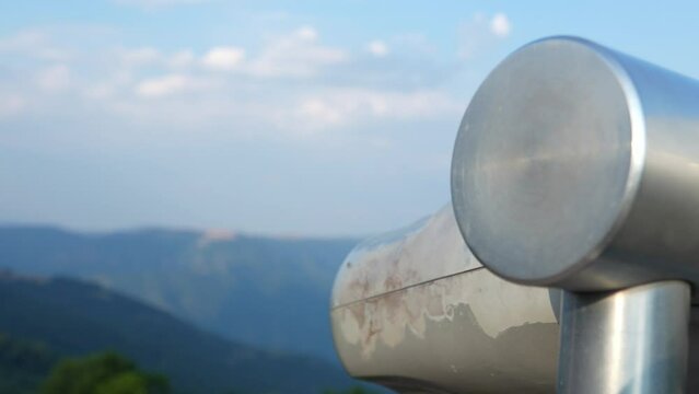 touristic telescope closeup metal monocular viewpoint observe mountain