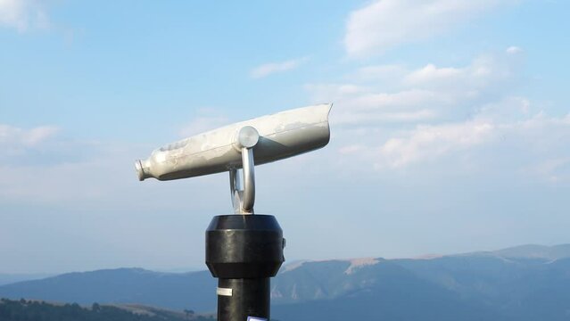 touristic telescope closeup metal monocular viewpoint observe mountain