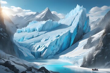 Frozen glaciers in Antarctica of cold winter