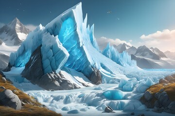 Frozen glaciers in Antarctica of cold winter