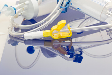 peritoneal dialysis system for children with burette, bag connectors, and catheters to bridge the time until transplantation - obrazy, fototapety, plakaty