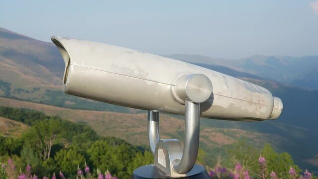 touristic telescope closeup metal monocular viewpoint observe mountain