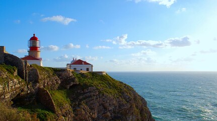 Fototapeta na wymiar a light house sitting on top of a cliff above the ocean