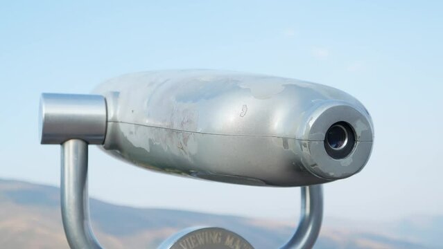 touristic telescope closeup metal monocular viewpoint observe mountain