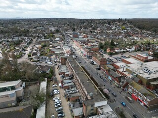 Obraz premium Loughton high street Essex UK town centre drone aerial.