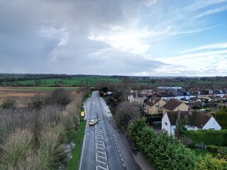 Police car blocking Road Ongar Essex UK drone,aerial