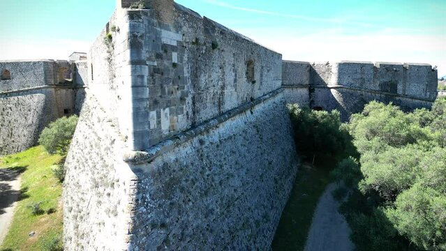 Drone shot of The old medieval castle at Antibes with seascape