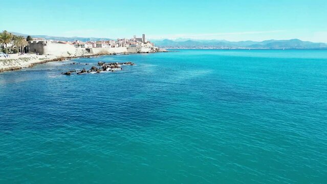 Drone view of Antibes City on the waterfront