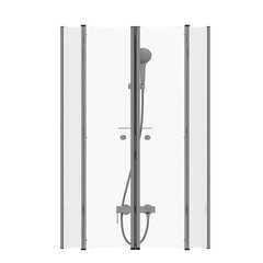 The shower cabin is isolated on a white background, 3D illustration, and a CG render.