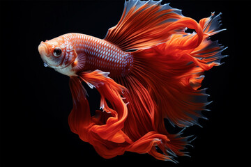 Fototapeta premium Capture the moving moment of fighting fish isolated on black background. betta fish.
