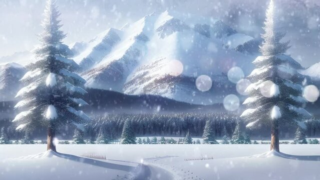 Beautiful scenery of mountain in winter. Seamless loop video