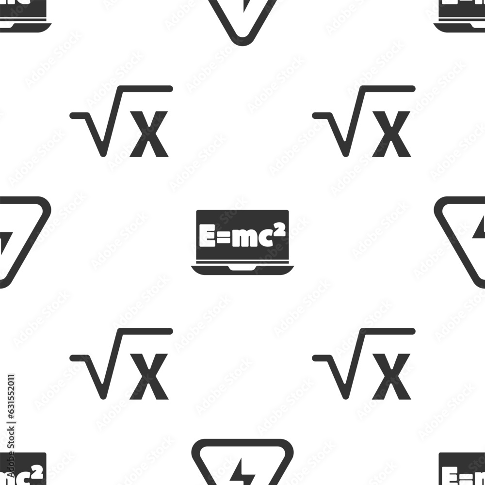 Aufkleber set high voltage, equation solution and square root of x glyph on seamless pattern. vector